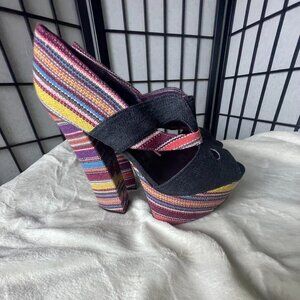 EUC Fahrenheit Peep Toe Denim Ultra High Heels size 6.5